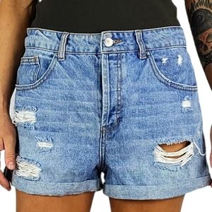 Forever 21 Jean Shorts Size 30 Blue Cuffed Distressed